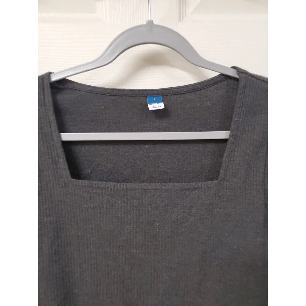 Old Navy Ribbed Square Neck Long Sleeve Bodysuit Dark Gray Size L - Picture 3 of 7